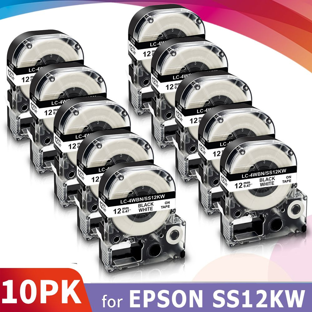 Лента для этикеток SS12KW LC-4WBN, 10 шт., 12 мм, черно-белая ...