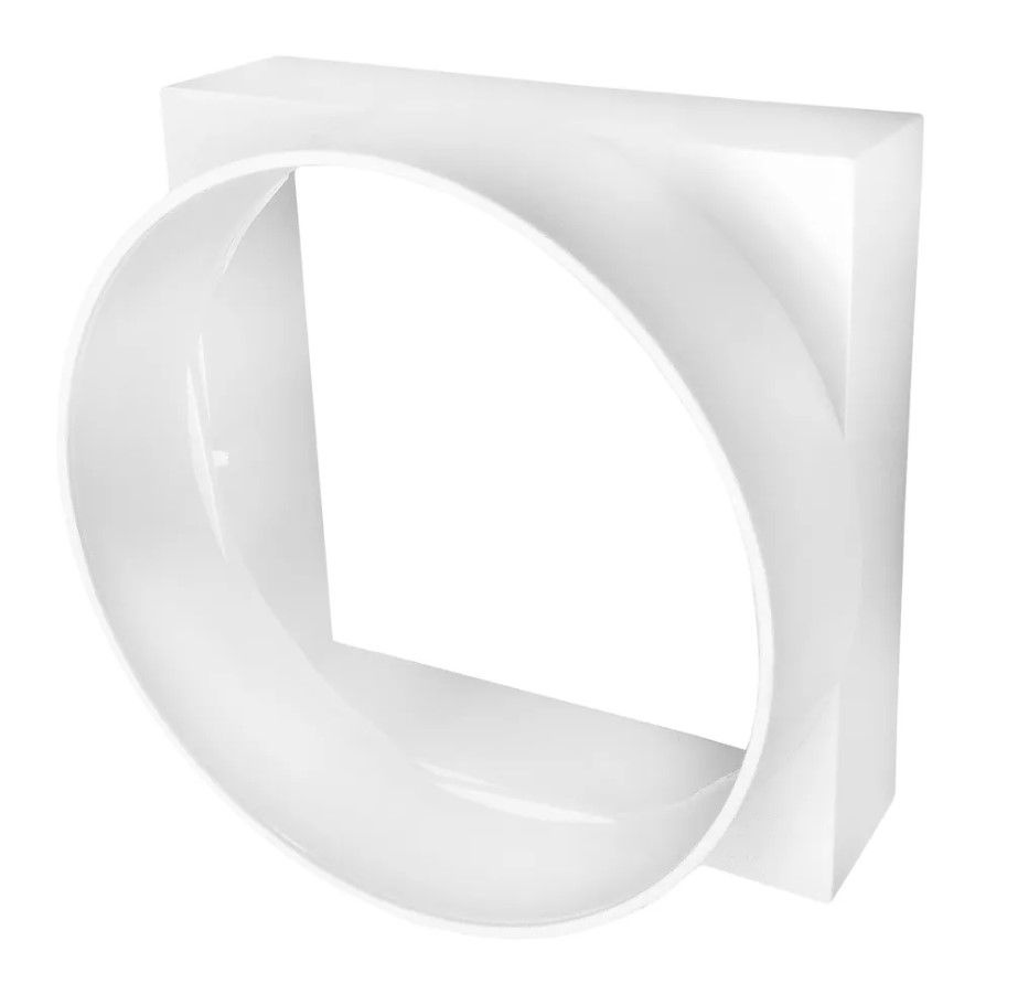 Переход (соединитель) воздуховода квадратного 90х90 мм на круглый D100 мм, белый пластиковый  #1