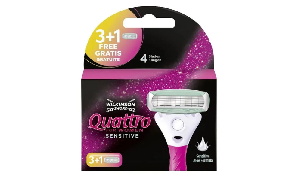 Wilkinson Sword Quattro for Women Sensitive / Schick / Сменные кассеты для бритвы, (3+1) 4 шт.  #1