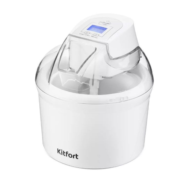 Мороженица Kitfort KT-1808, полуавтоматическая, 12 Вт, чаша 1.5 л, таймер 45 минут, LED-дисплей, белая #1