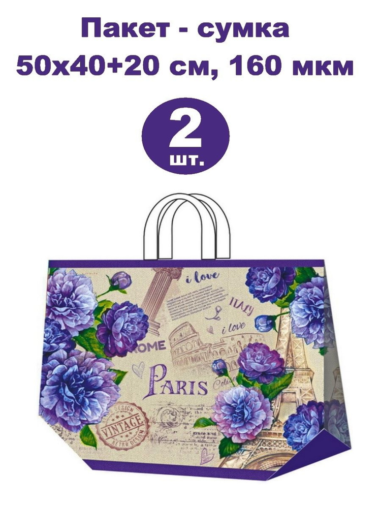 Большие и плотные женские полиэтиленовые пакеты 2 шт, 50х40+20 см, 160 ...