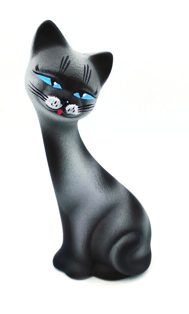 Статуэтка Кошка Кэт серая 20x8x9см из керамики для интерьера, декора дома большая. Сувенир подарок на #1