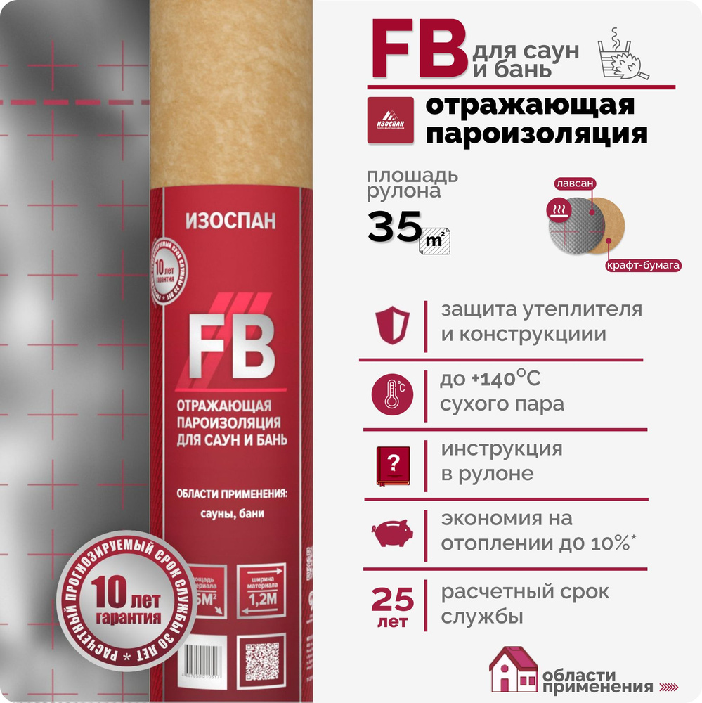 Пароизоляция для бани и саун Изоспан FB 35 м.2 отражающая ...