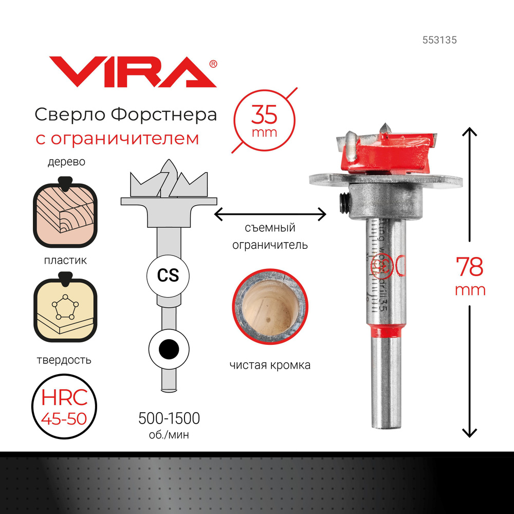 Сверло форстнера для мебельных петель с ограничителем