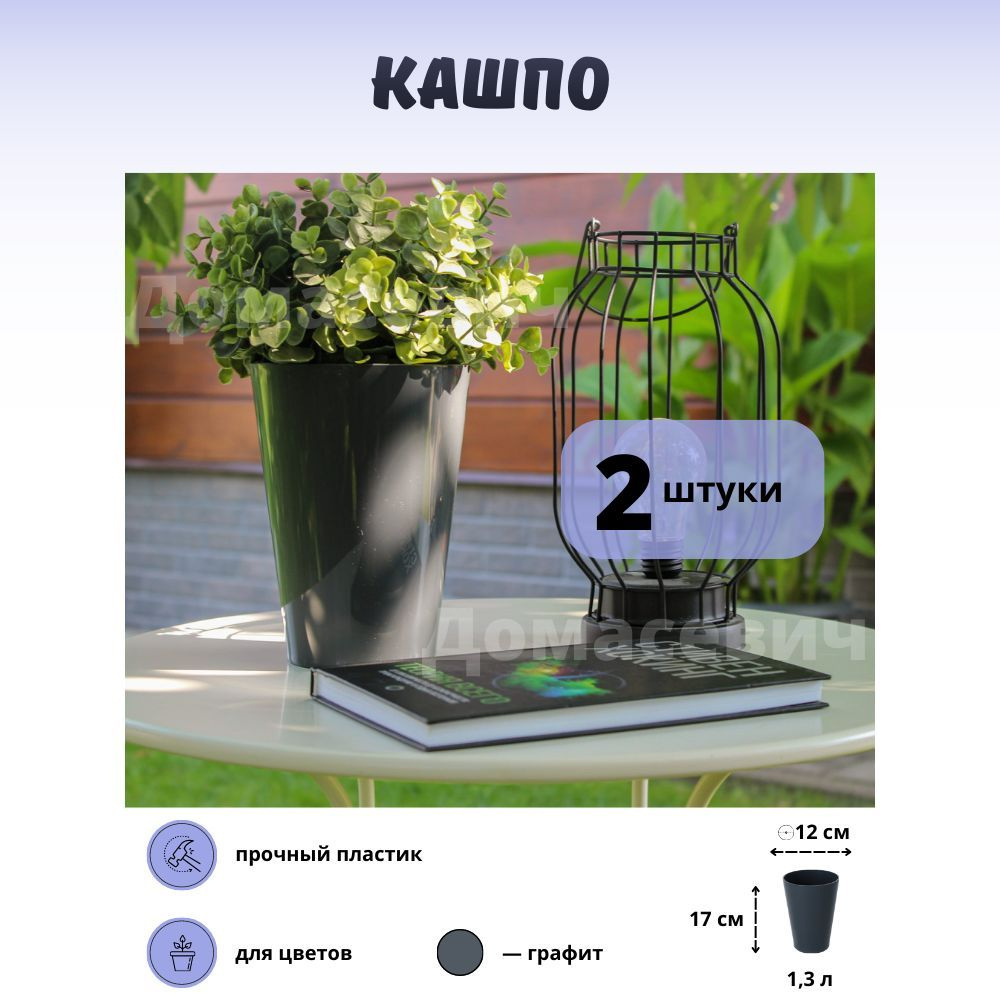 Garden world Горшок для цветов, Графит, 17 см х 12 см, 1,3 л, 2 шт - купить  с доставкой по выгодным ценам в интернет-магазине OZON (888466329)