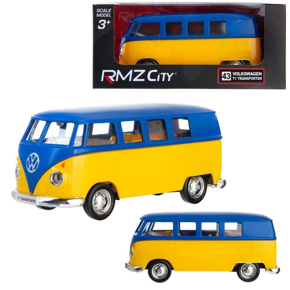 Машинка металлическая Uni-Fortune RMZ City 1:32 Автобус инерционный  Volkswagen Type 2 (T1) Transporter, цвет матовый синий с желтым, 16,5*7,5*7  см - купить с доставкой по выгодным ценам в интернет-магазине OZON  (850885249)