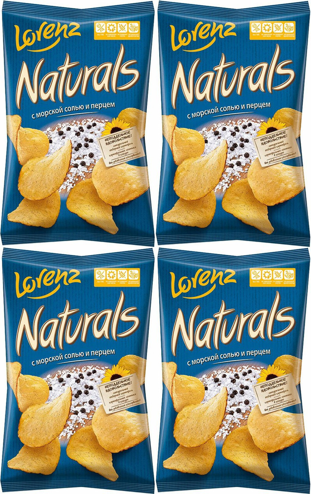 Чипсы картофельные Lorenz Naturals с морской солью и перцем, комплект: 4 упаковки по 110 г  #1