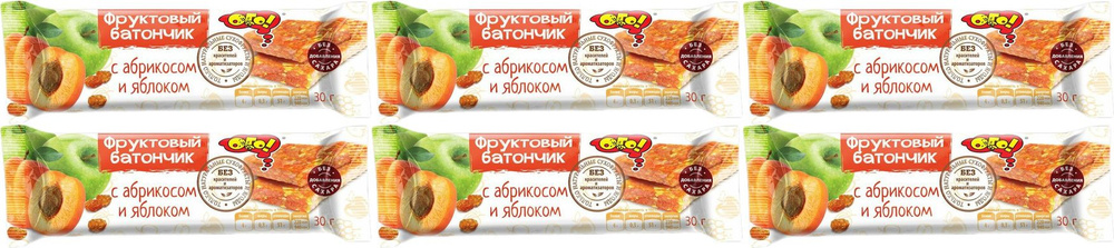 Батончик ОГО! фруктовый с абрикосом и яблоком, комплект: 6 упаковок по 30 г  #1