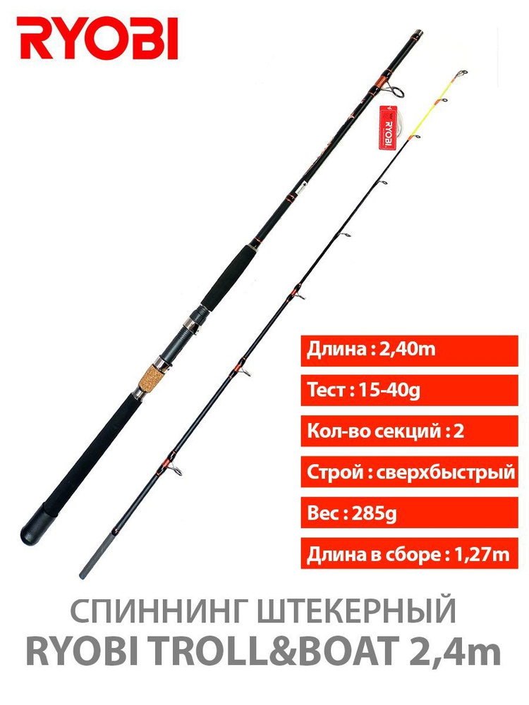 Спиннинг троллинговый штекерный RYOBI TROLL&BOAT 2,40 15-40lb #1