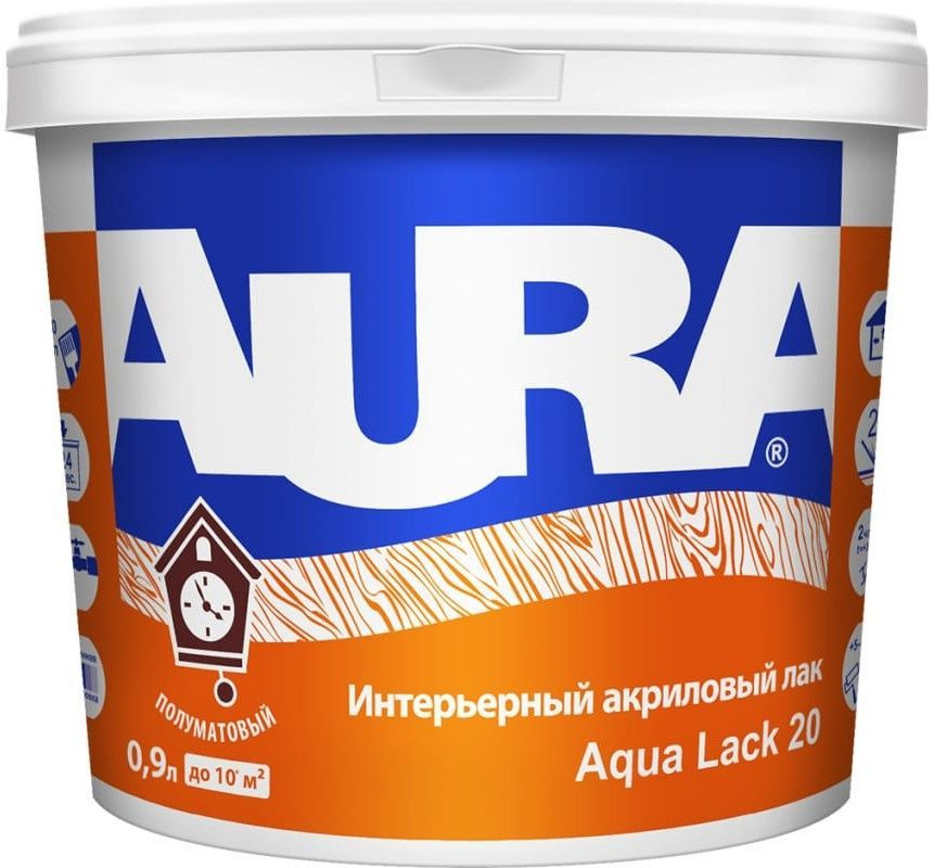 Лак акриловый интерьерный бесцветный полуматовый 0.9 л AURA Aqua Lack 20 на водной основе / для мебели, #1