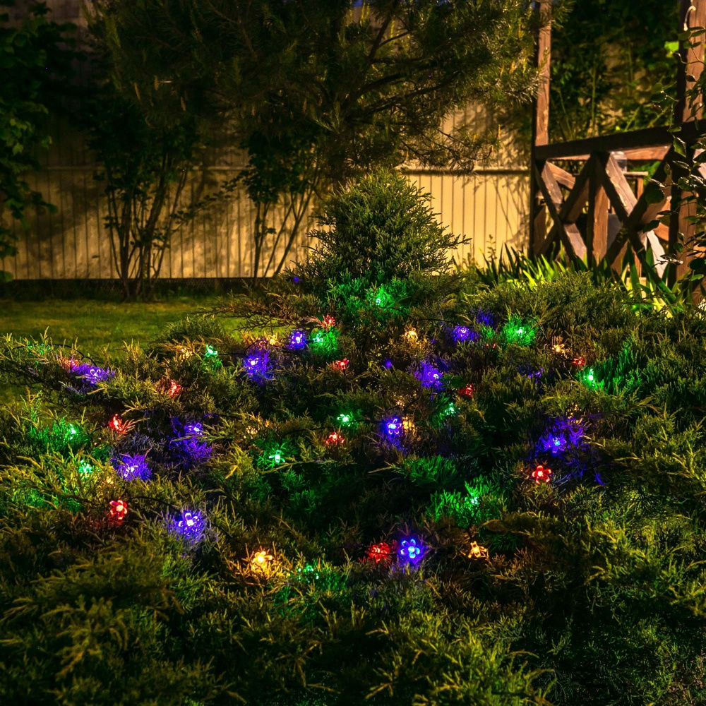 Садовая гирлянда сакура на солнечной батарее (солар), светодиодная, RGB  свет, аккумулятор 1xАА Ni-Mh, ландшафтный уличный светильник, архитектурная  ...