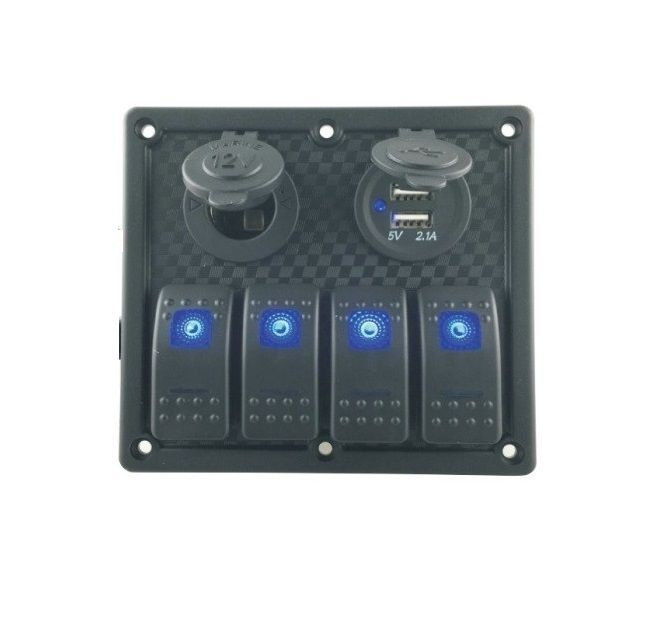 Панель с 4 клавишными выключателями и розетками ( карбон ) купить на ...