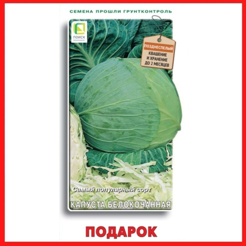 Семена Капуста белокочанная "Подарок" 0,5 гр, для дома, дачи и огорода, в открытый грунт, овощи из семян, #1