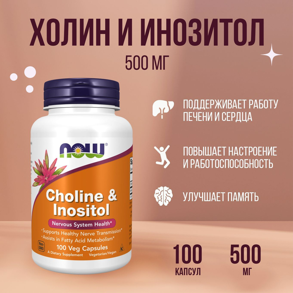 NOW foods Холин и Инозитол 500 мг, Choline & Inositol 250/250 mg, 100  таблеток (капсул), витаминный комплекс для мужчин и женщин, для печени,  иммунитета, мозга, бад - купить с доставкой по выгодным