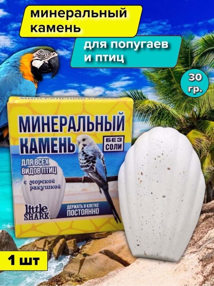 Минеральный камень лакомство Little Shark для попугаев и птиц с морской ракушкой без соли 1 шт  #1