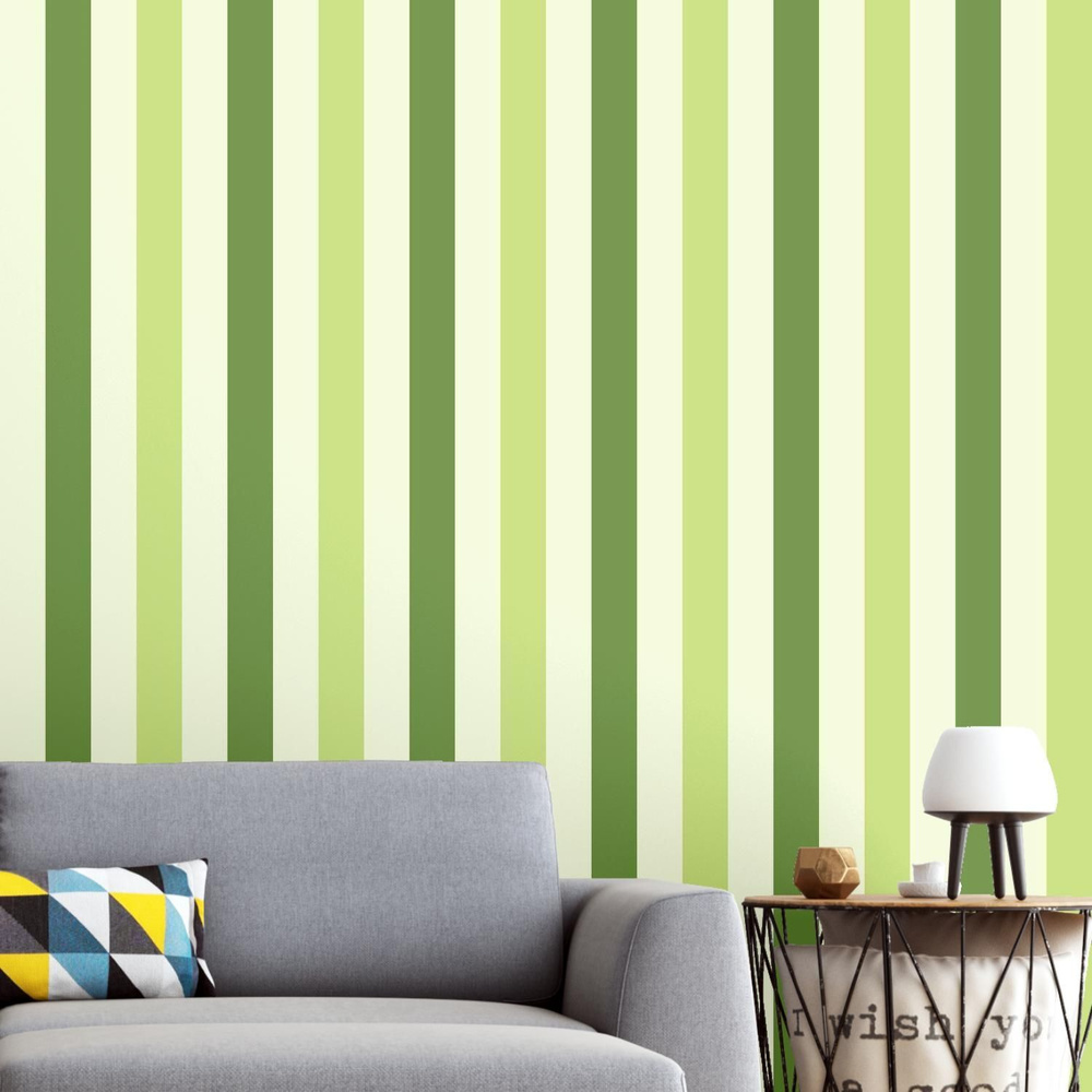 Обои Stripes #7012704 с зелено-оливковыми полосками, флизелин, 300х280см  #1