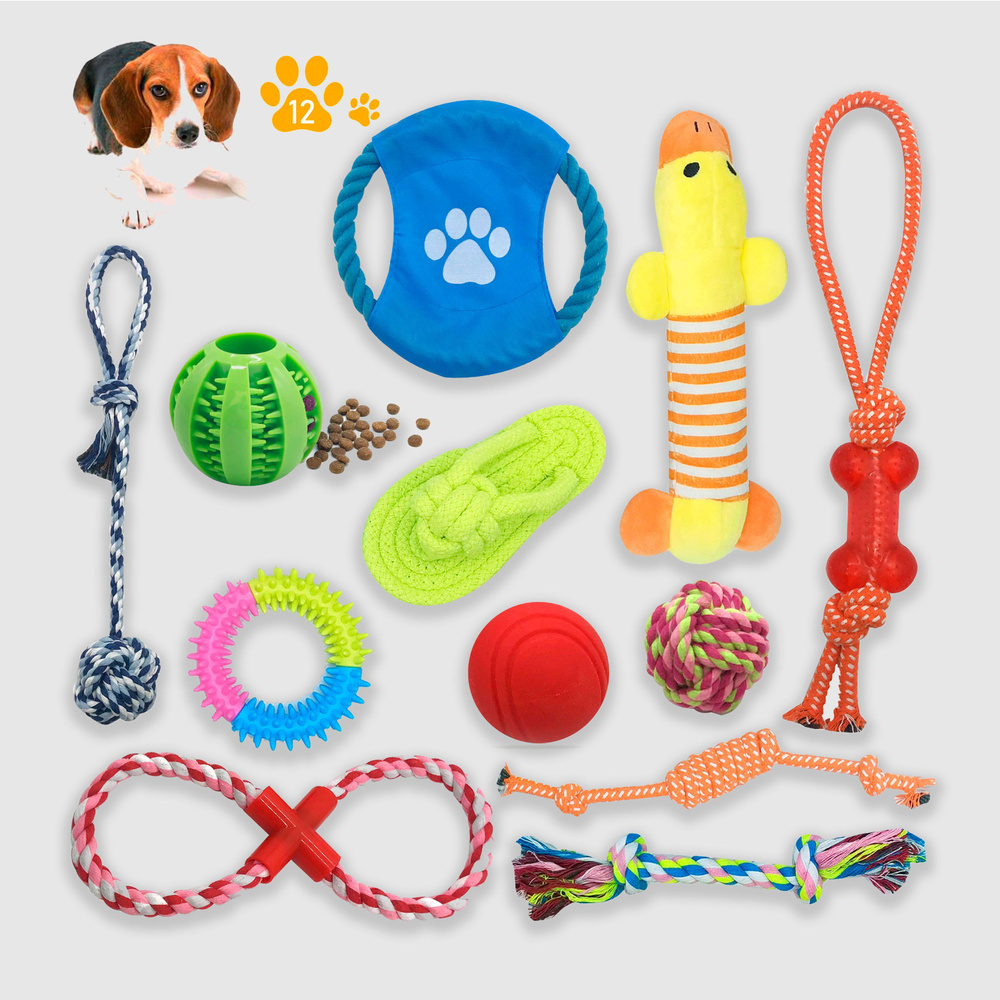 Игрушки для собак мелких пород и щенков, 12 шт.: канат с узлом, грейфер для собак, пуллер, утка - пищалка, #1