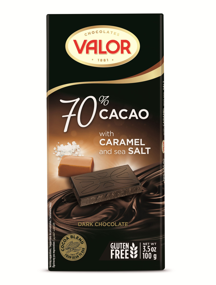 Горький шоколад Valor 70% с карамелью и морской солью, 100г #1