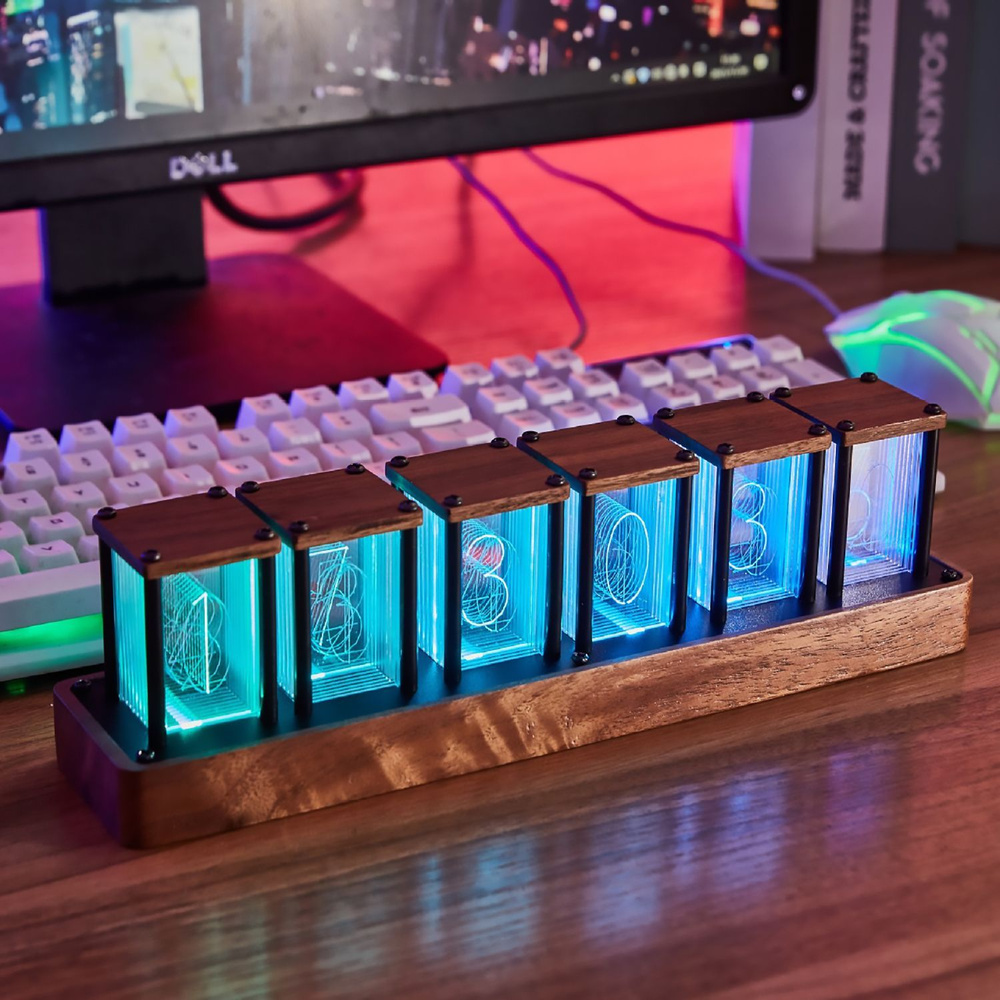 Настольные электронные светодиодные часы Nixie tube Retro Wood с подсветкой