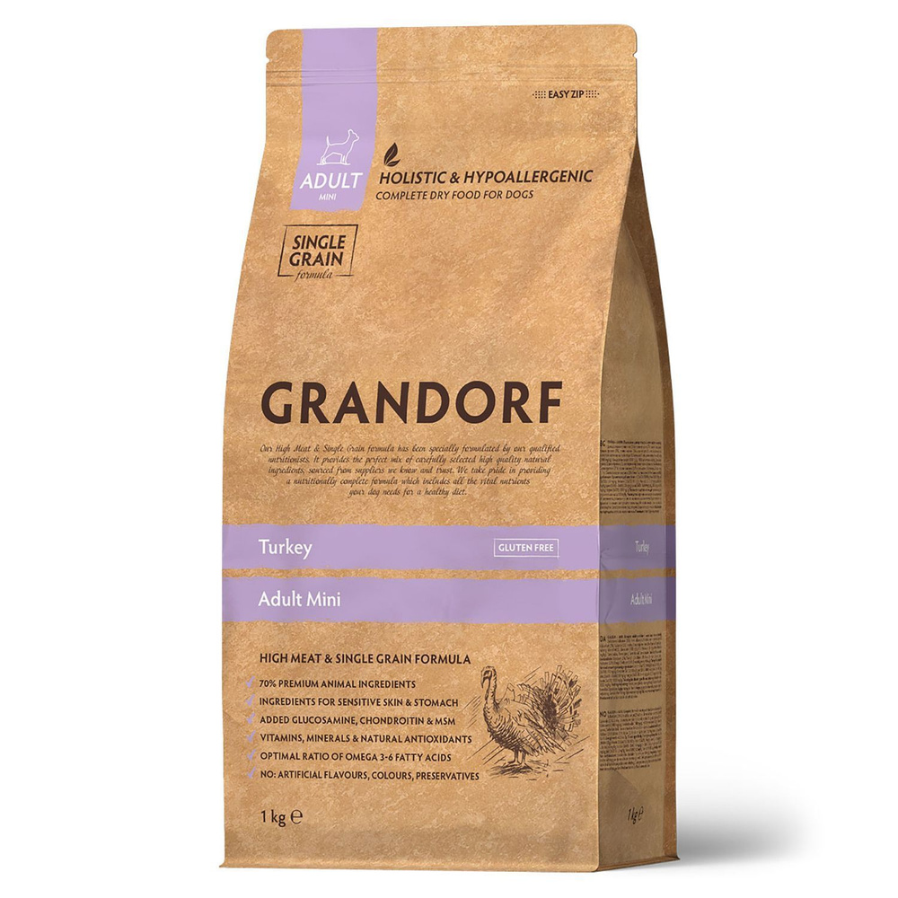 GRANDORF DOG Turkey MINI 1 кг сухой корм холистик для собак мелких ...