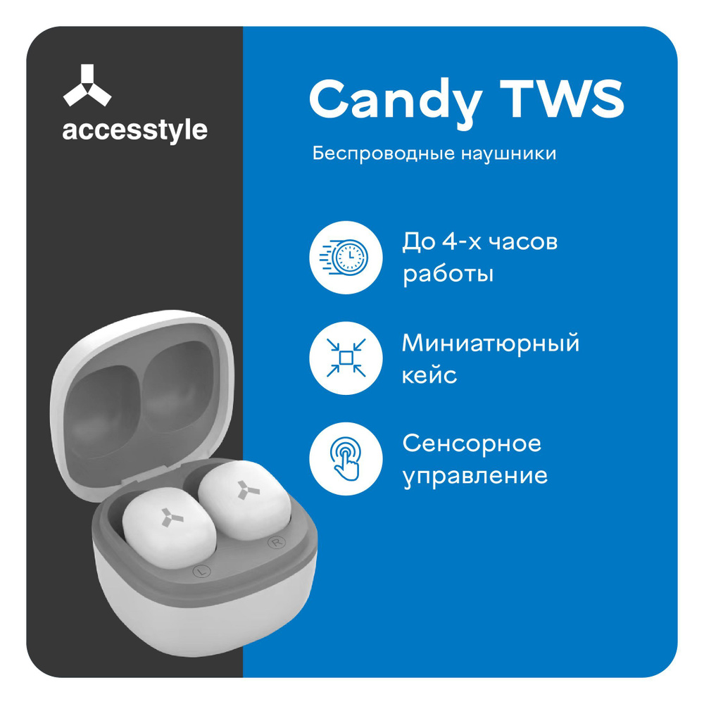 Беспроводные наушники Accesstyle Candy TWS White, белые/ С микрофоном для  смартфона / TWS наушники / Bluetooth наушники / Наушники для iphone,  android ...