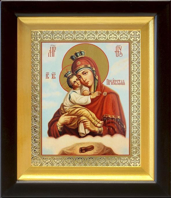 Почаевская икона Божией Матери на облаке, киот 14,5*16,5 см #1