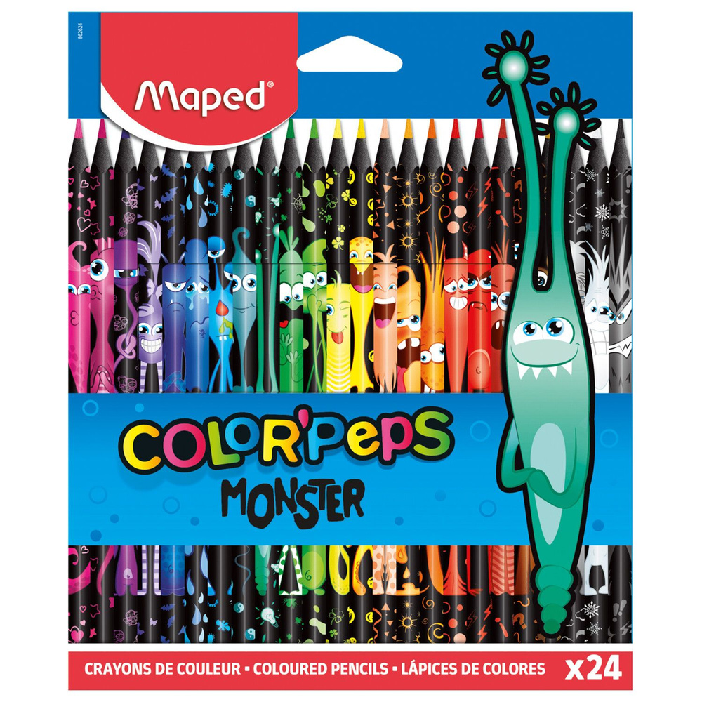 Карандаши цветные MAPED "COLOR PEP'S Black Monster", набор 24 цвета, пластиковый корпус. 3 ед. товара. #1