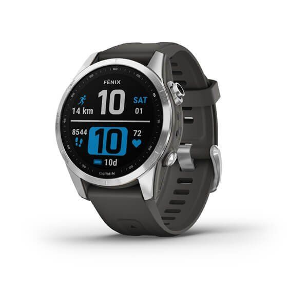 Часы Garmin FENIX 7S серебристый с графитовым силиконовым ремешком (010-02539-01)  #1