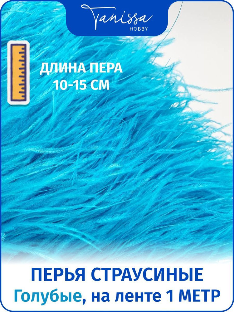 Перья на ленте страусиные Голубые / 1 метр на ленте #1