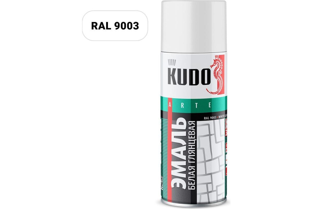 KUDO Аэрозольная краска, Алкидная, Глянцевое покрытие, 0.52 л, 0.37 кг, белый  #1