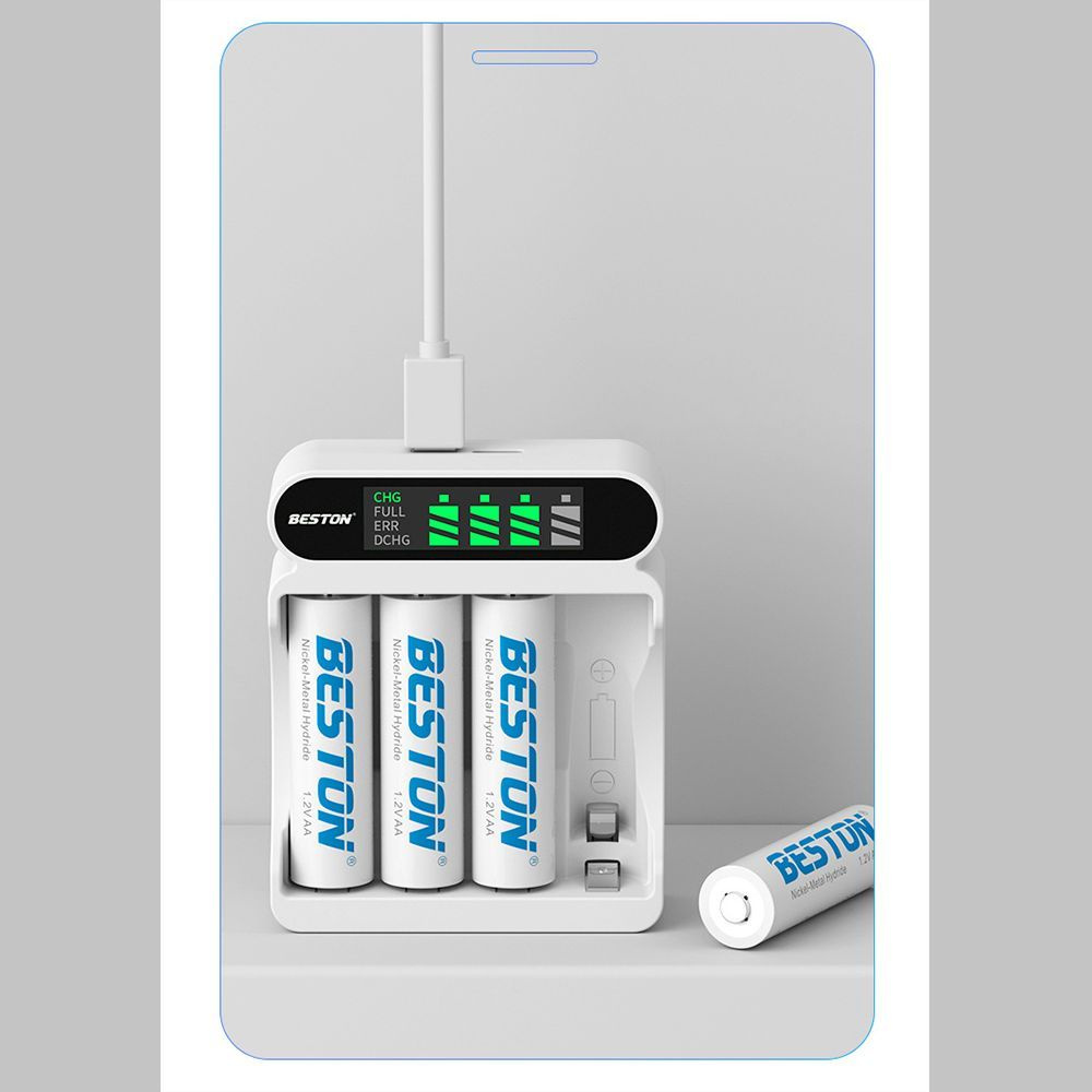 4 аккумулятора AA 3000 мАч + зарядное устройство, LED-дисплей, быстрая ...