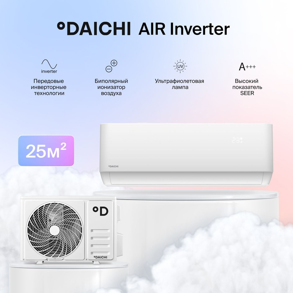 Настенная сплит-система инвертор Daichi Air AIR25AVQS1R-1/AIR25FVS1R-1, для  помещений до 25 кв.м.