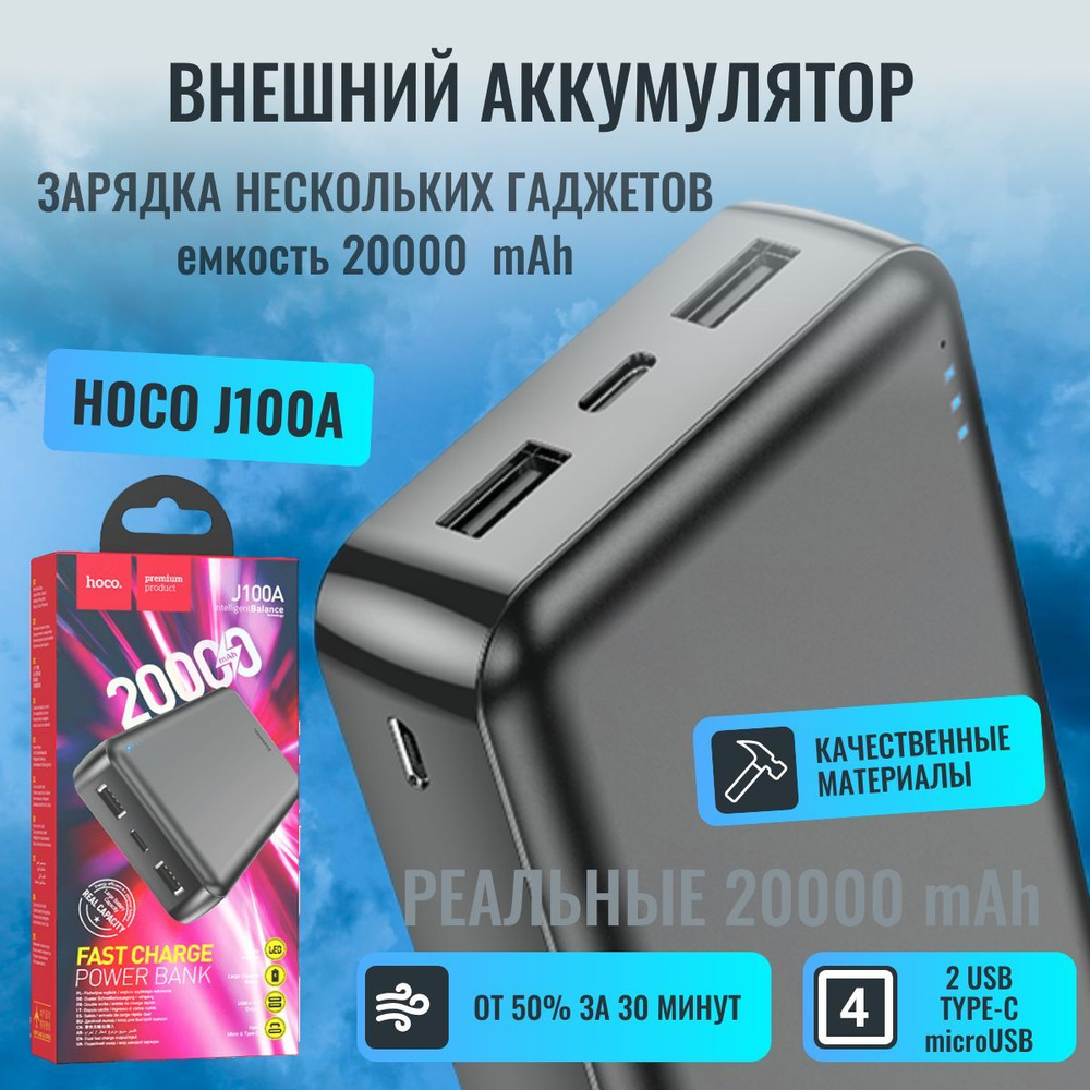 Внешний аккумулятор (Power Bank) hoco J100a89/*_1_USB_USB Type-C - купить  по выгодным ценам в интернет-магазине OZON (1202481921)