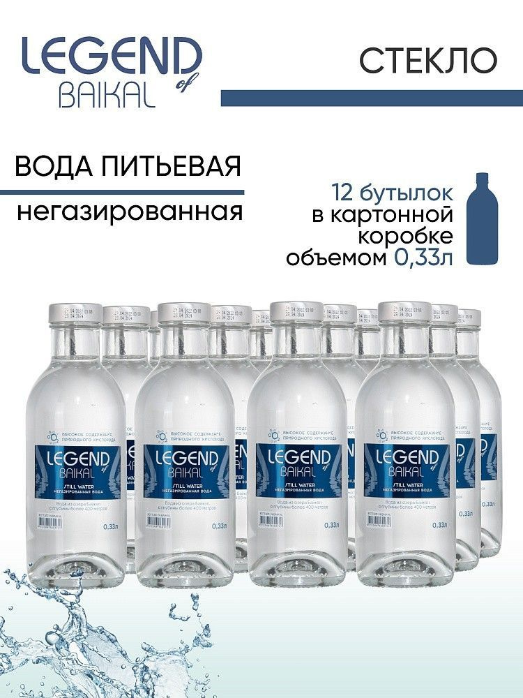 Вода Legend of Baikal / Легенда Байкала питьевая, негазированная. 0,33л х 12 шт/уп, стекло  #1