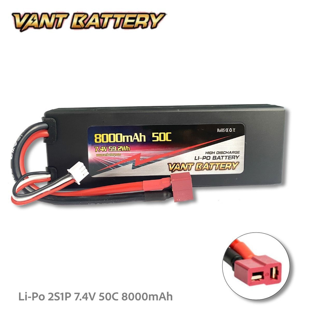 Аккумулятор для радиоуправляемых моделей машин Vant LiPo 7.4V 8000mAh 50C  разъем T-Plug - купить с доставкой по выгодным ценам в интернет-магазине  OZON (1209406044)