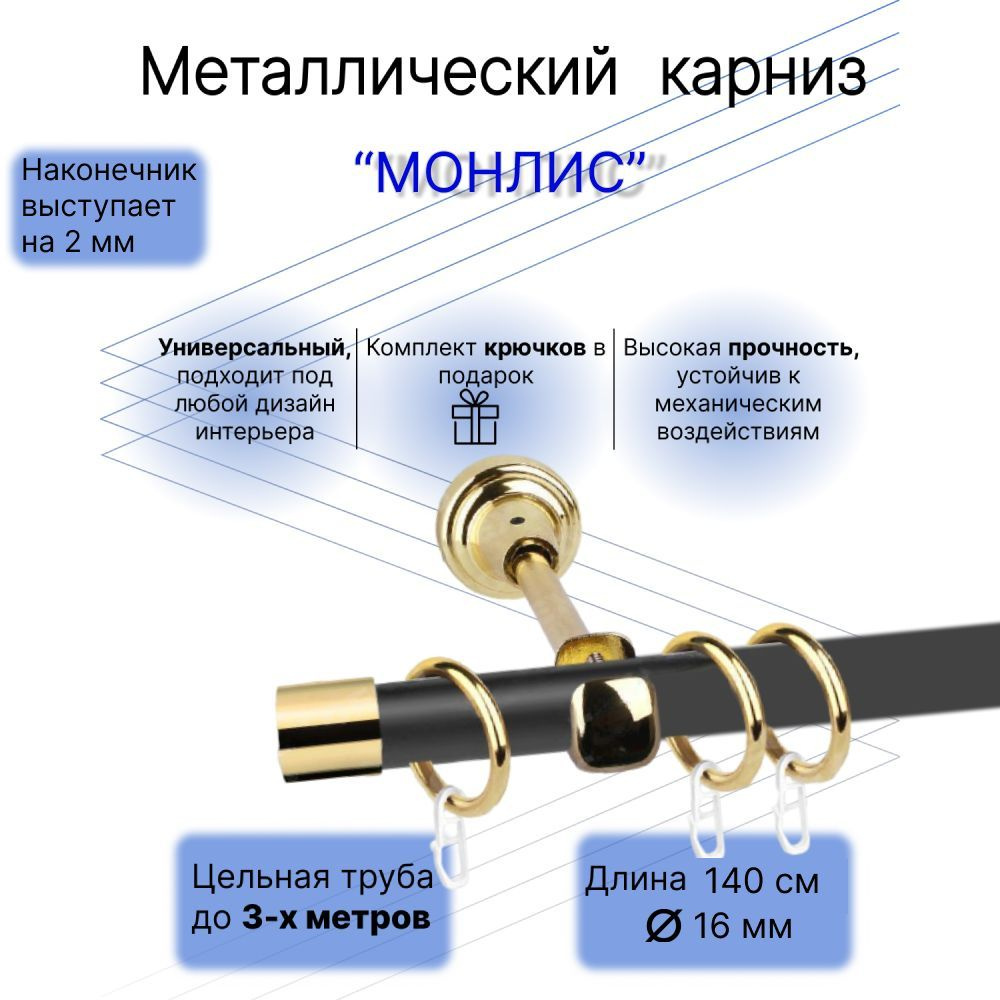 Карниз для штор однорядный настенный потолочный кованый металлический прямой Монлис  #1