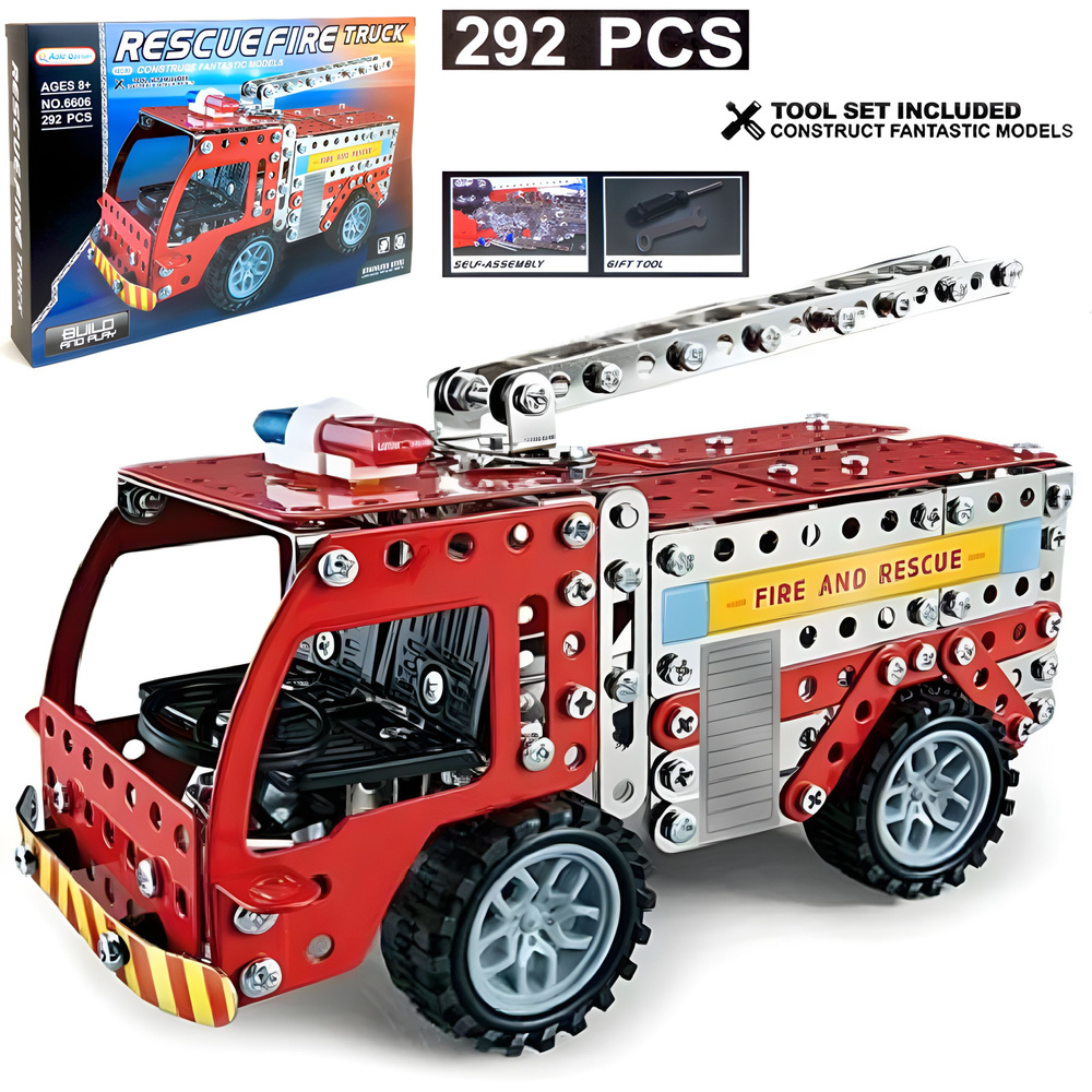 Конструктор металлический Пожарная машина Rescue Fire Truck, 292 детали,  31х20х4 см - купить с доставкой по выгодным ценам в интернет-магазине OZON  (667408978)