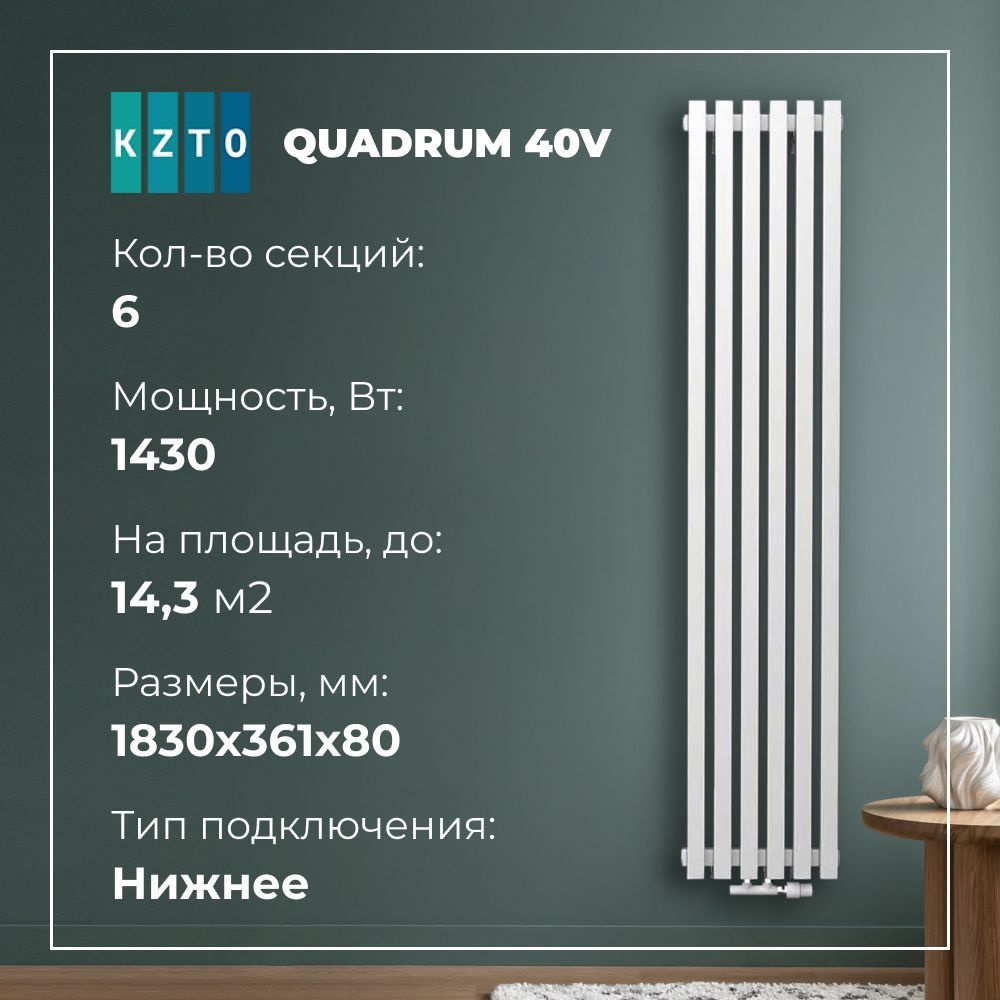 Трубчатый радиатор КЗТО Quadrum 40V1750_50, Сталь, 6 секц. купить по  доступной цене с доставкой в интернет-магазине OZON (894321546)