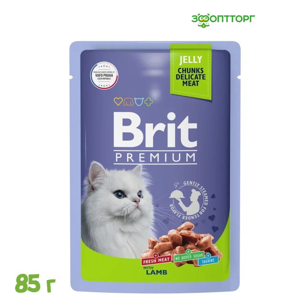 Влажный корм Brit Premium пауч для кошек (кусочки в желе) с ягненком ...