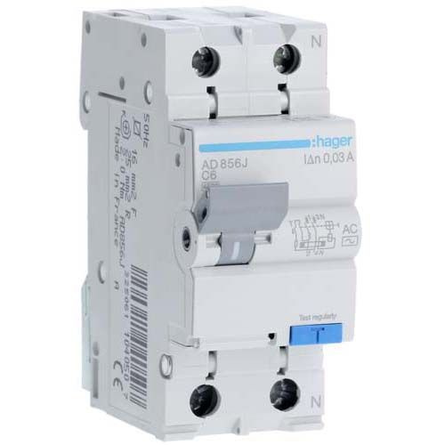 Дифференциальный автомат HAGER AD856J 2P 6А 30мА AC купить по низкой ...