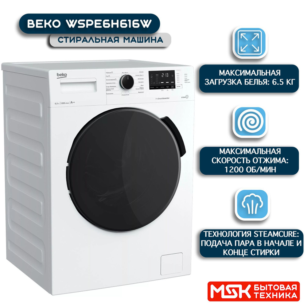 Beko Стиральная машина WSPE6H616W, белый