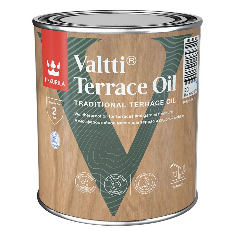 Масло tikkurila valtti terrace oil для террас и садовой мебели бесцветный 9л