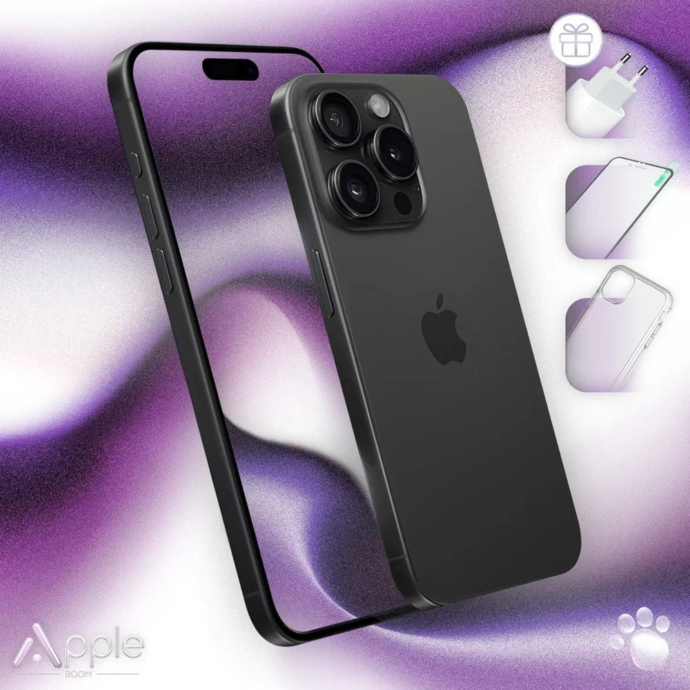 Apple Смартфон 15 Pro, Black Titanium/Черный Титаниум (E-sim+Sim) 8/128 ГБ,  черный