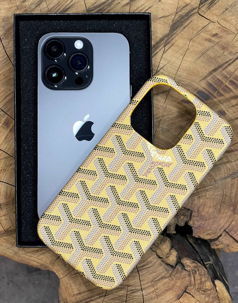 ЭКСКЛЮЗИВНЫЙ, стильный, чехол-накладка Goyard из канваса для iPhone 15 Pro  , желтый, фирменный принт - купить с доставкой по выгодным ценам в  интернет-магазине OZON (1281378900)