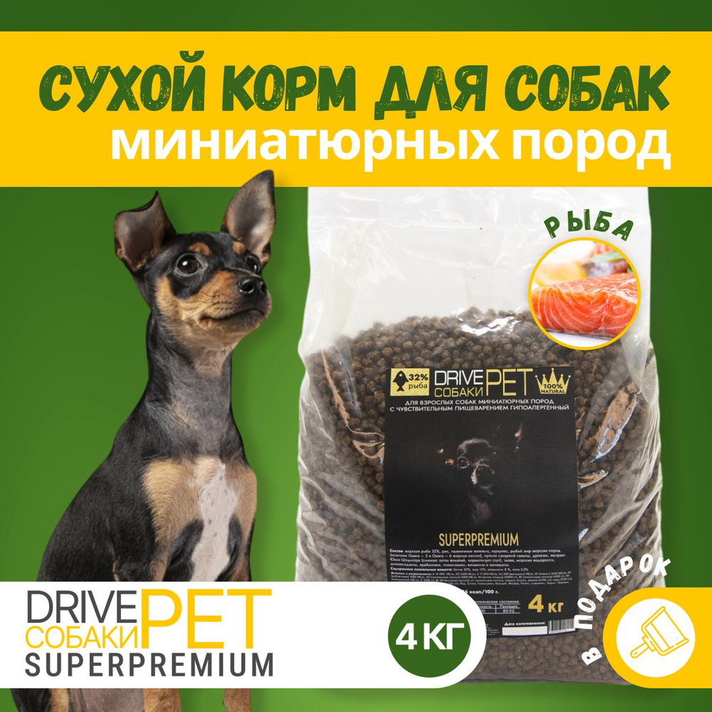 Сухой корм для собак миниатюрных пород DRIVE PET с рыбой 4 кг - купить с  доставкой по выгодным ценам в интернет-магазине OZON (1217140020)