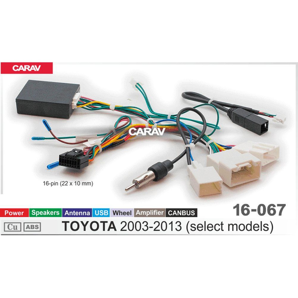 Комплект проводов для подключения Android магнитолы (16-pin) для TOYOTA  2003-2013 (некоторые модели) / Питание + Динамики + Антенна + Руль + RCA +  USB + Усилитель + CANBUS CARAV 16-067 - CARAV арт. 16067 - купить по  выгодной цене в интернет-магазине ...