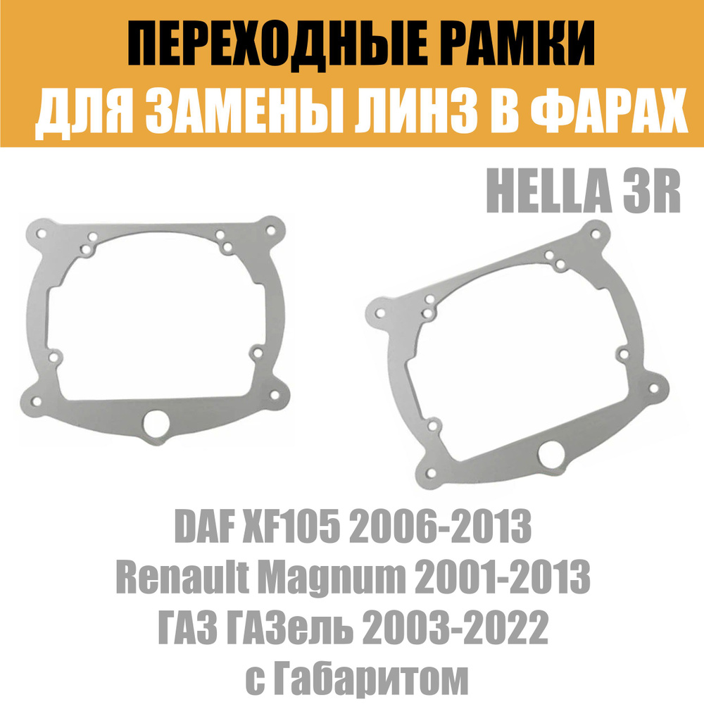 Переходные рамки для линз №8 на ГАЗ ГАЗель, DAF, Renault с Габаритом под  модуль Hella 3R/Hella 3 (Комплект, 2шт)