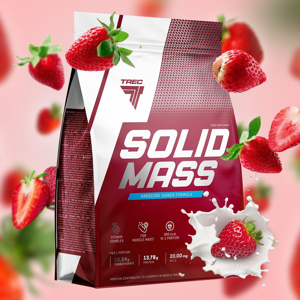 Гейнер, Solid Mass клубника Trec Nutrition, белки и углеводы, для ...