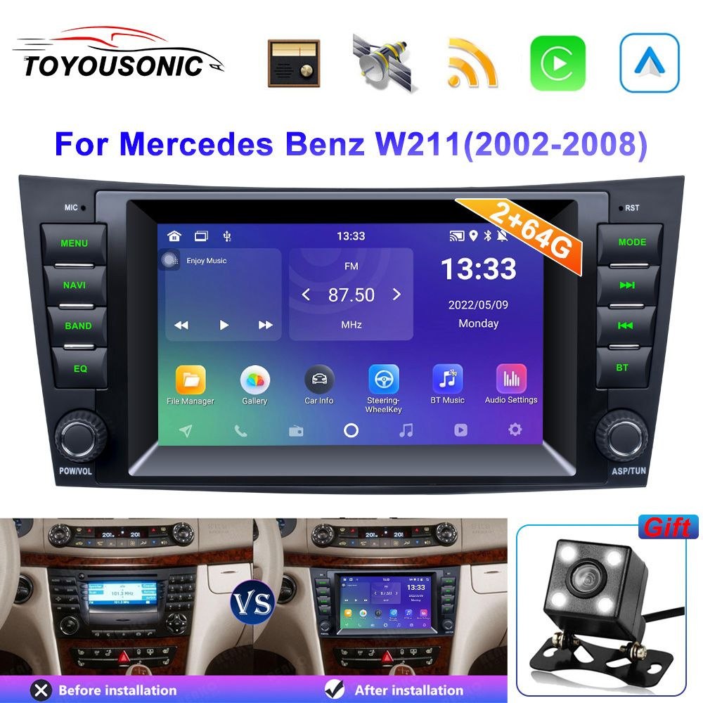 Автомагнитола 2 дин Андроид For Mercedes-Benz E-class W211 CLS W219 W209  W463 2+64G WiFi Bluetooth Gps навигатор,Мультимедиа плеер2 DIN - купить в  интернет-магазине OZON с доставкой по России (1294625020)