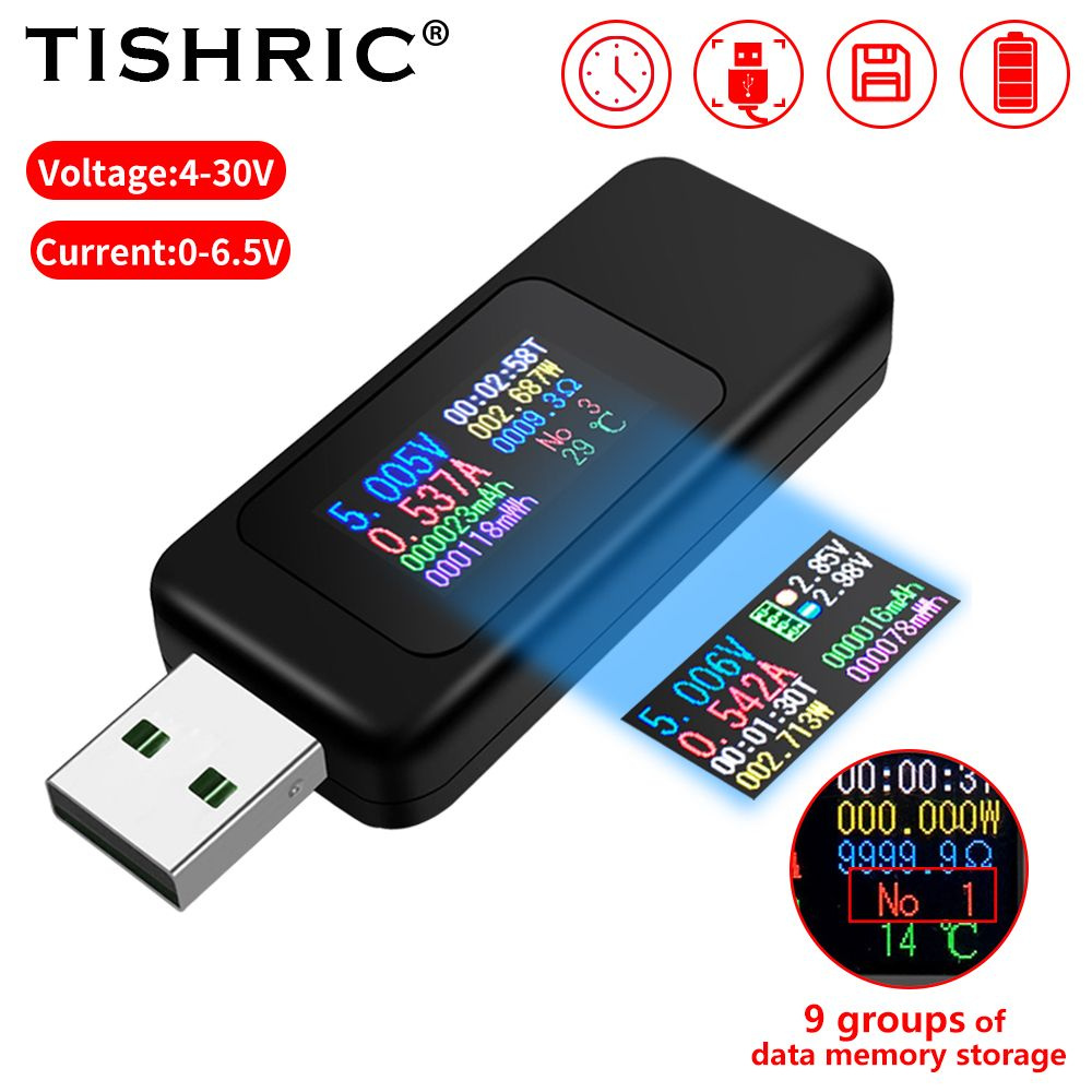 TISHRIC MX18 Тестер USB измеритель напряжения, силы тока и ёмкости ...